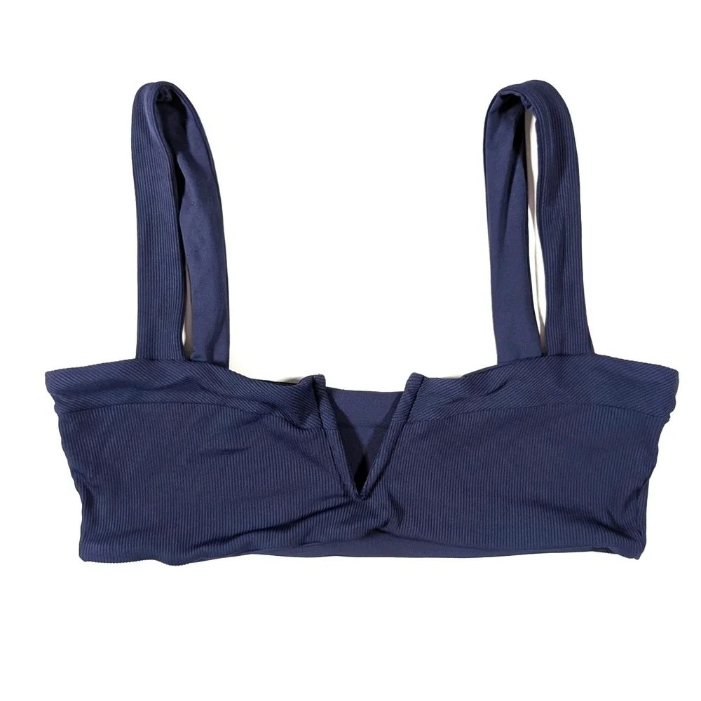 L Space Lee Lee Bikini Top Ribbed Navy Blue Swimwear Resortwear Beach Sz L